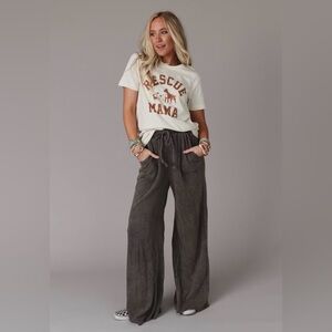 Charcoal Three Bird Nest Relaxing Robin Wide-Leg Pants